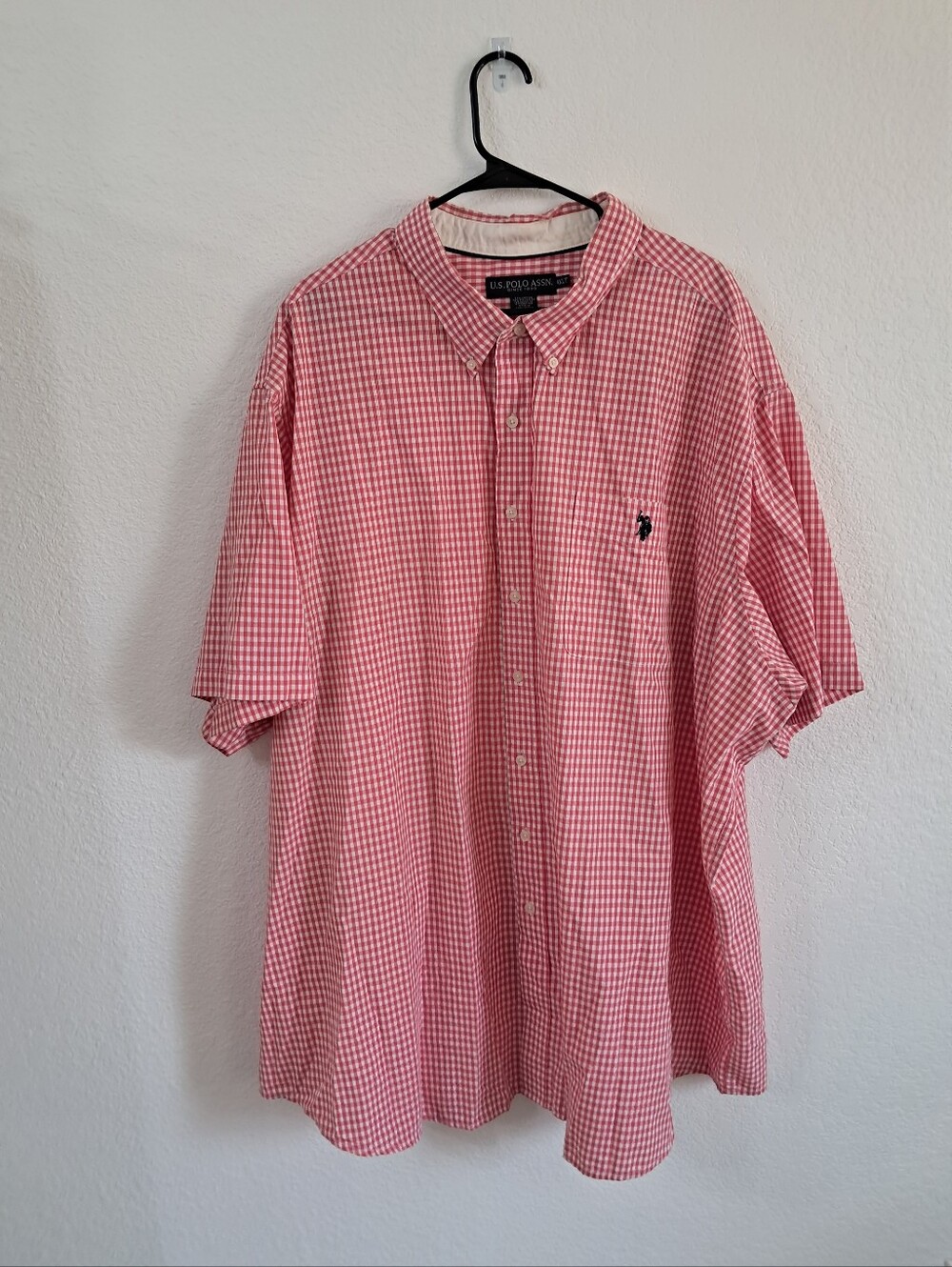 US Polo Assn Button Down Shirt Men's 4XLT Gingham Plaid Pink White Preppy Office